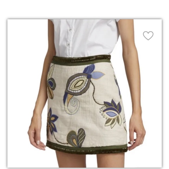 Veronica Beard Inga Sz 8- 10 Skirt EMBROIDERED Mini Beaded Oyster 100% Silk NWT - Picture 2 of 16